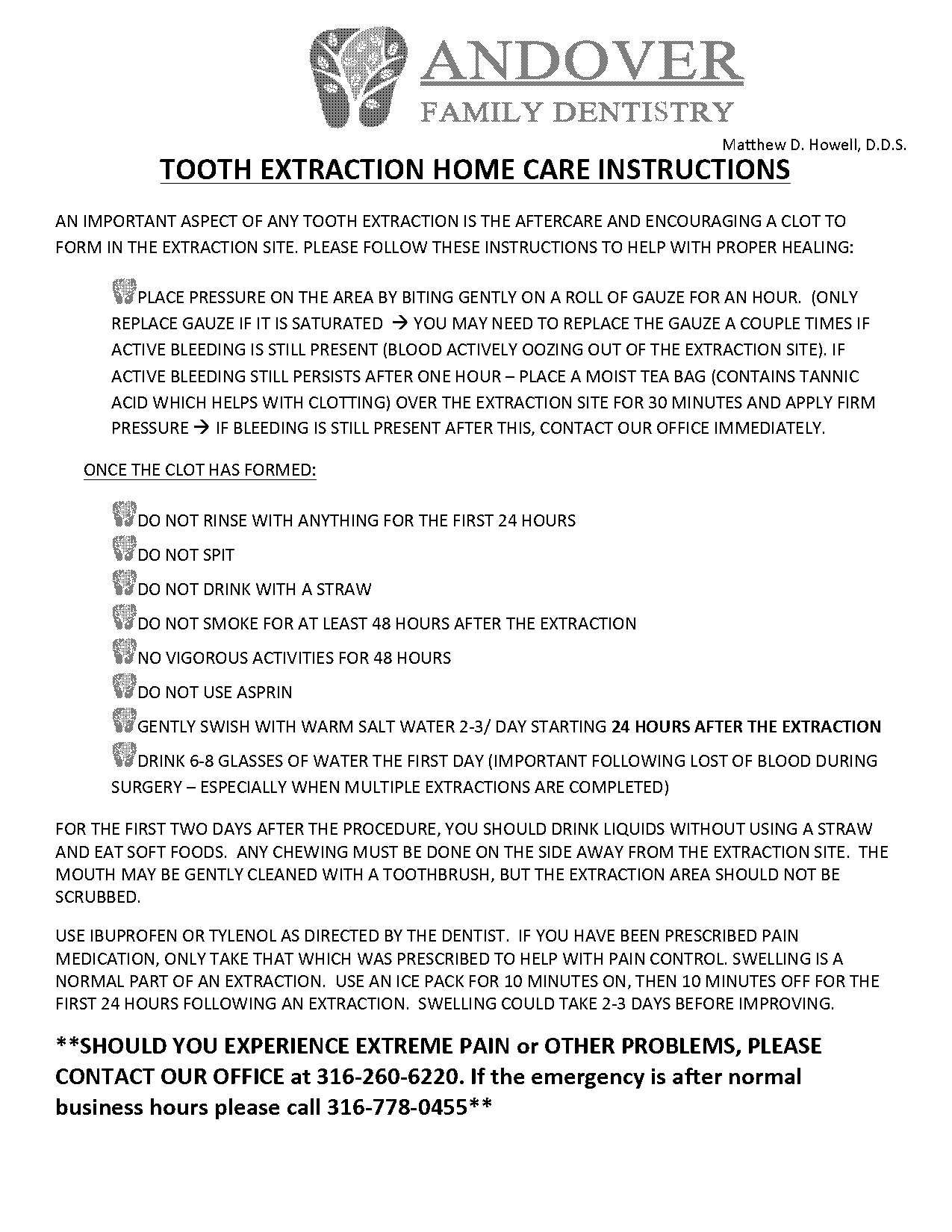 care instructions for tooth extraction